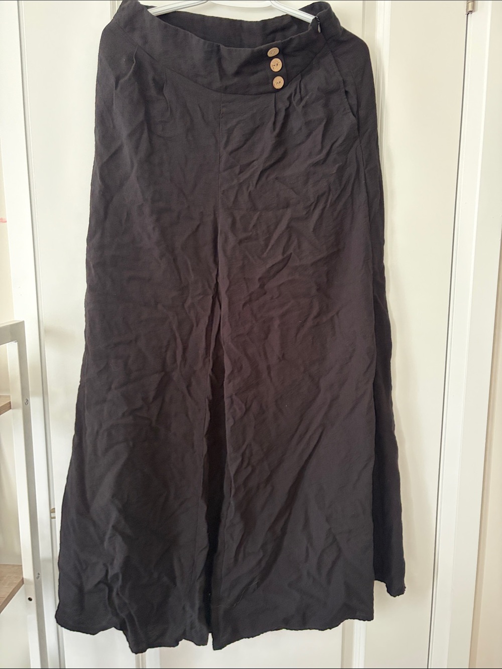 Women's Black wide leg with Button Detail